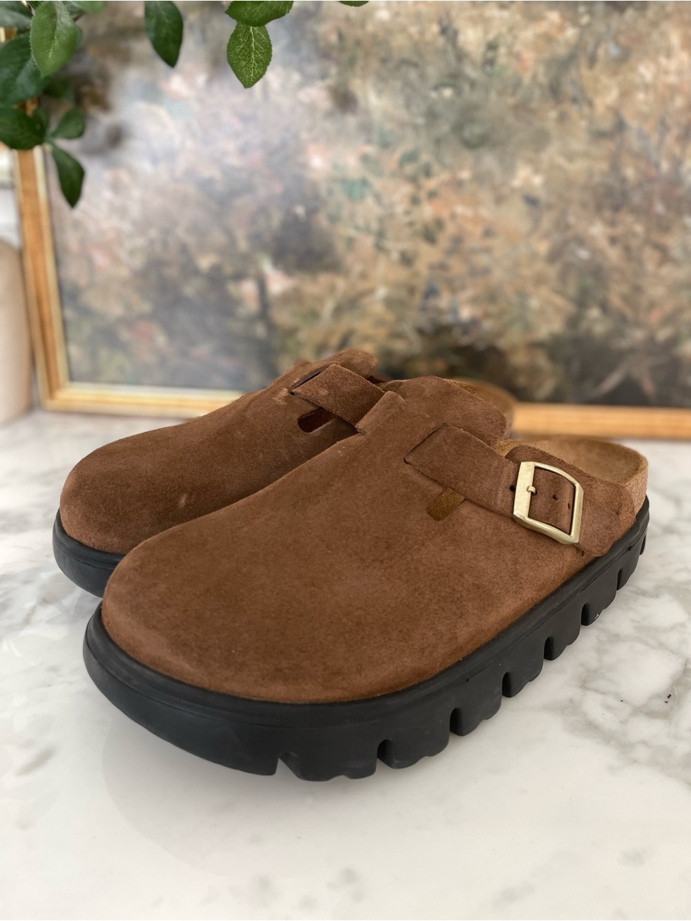 Papillio by Birkenstock Boston Chunky Platform Clog Brown Leather 39 Tea - Picture 2 of 8